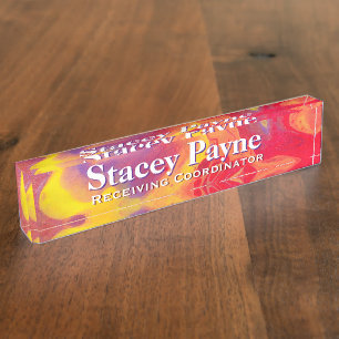 Wild Red Purple Acrylic Flow Art Desk Nameplate