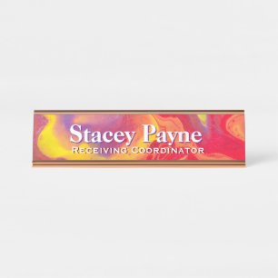 Wild Red Purple Acrylic Flow Art Desk Nameplate