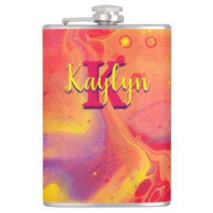 Wild Red Purple Acrylic Flow Art Hip Flask