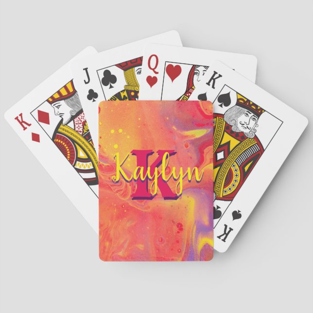 Wild Red Purple Acrylic Flow Art Playing Cards (Back)