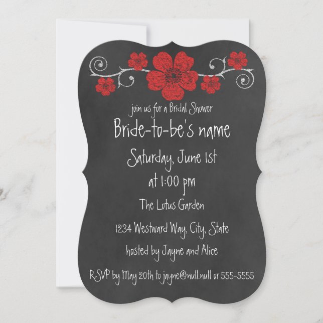 Wild Red Roses Chalkboard Bridal Shower Invitation (Front)