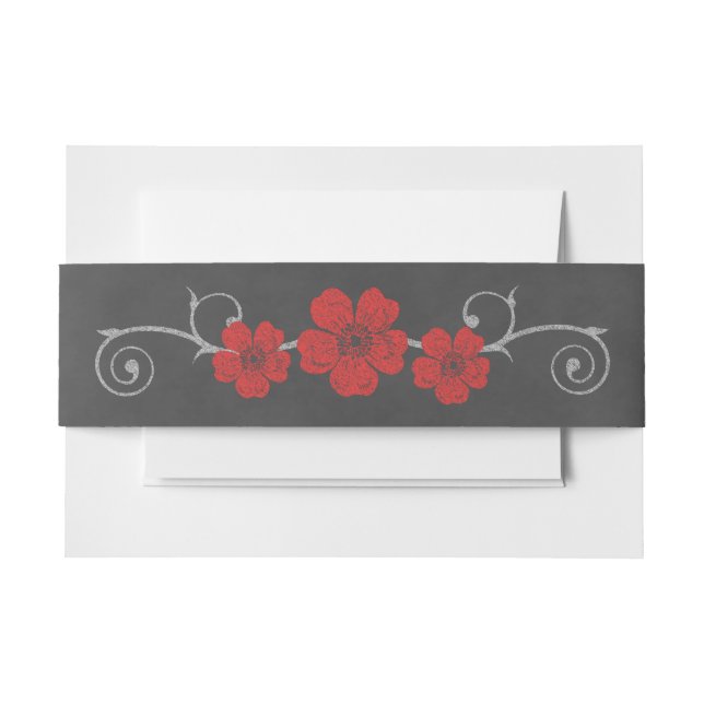 Wild Red Roses Chalkboard Invitation Belly Band (Front Example)