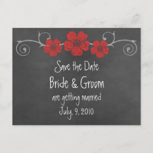 Wild Red Roses Chalkboard Save the Date Postcard