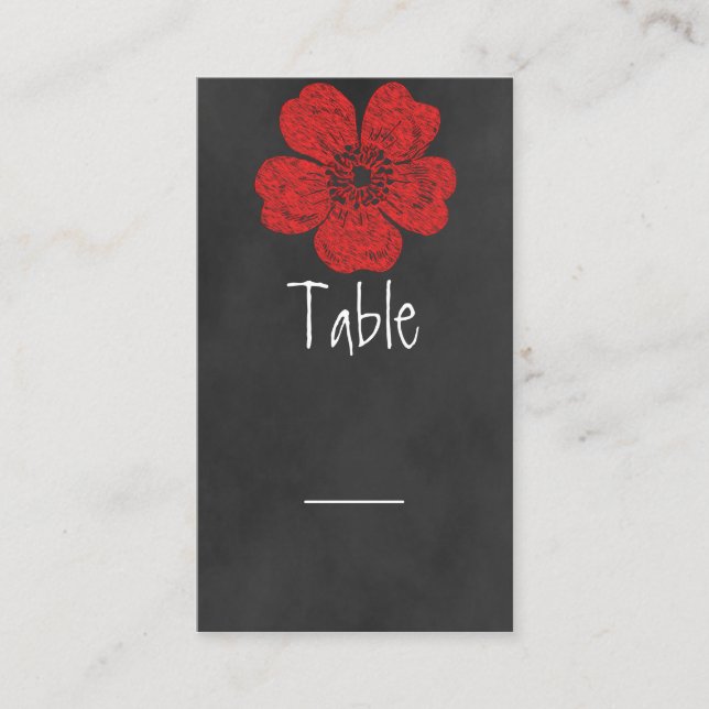 Wild Red Roses Chalkboard Table Card (Front)