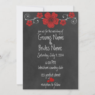 Wild Red Roses Chalkboard Wedding Invitation