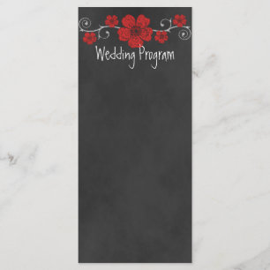 Wild Red Roses Chalkboard Wedding Program Card