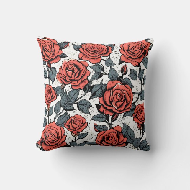 wild red roses cushion (Front)