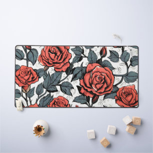wild red roses desk mat