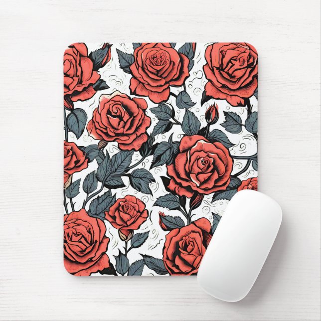 wild red roses mouse mat (With Mouse)