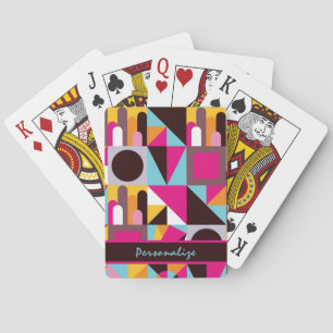 Wild Retro Geometric Pattern Hot Pink Blue Black Playing Cards
