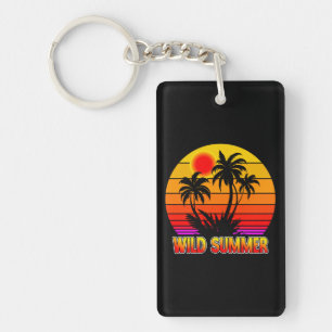Wild Retro Summer Vibes with Palm Trees Design Key Ring