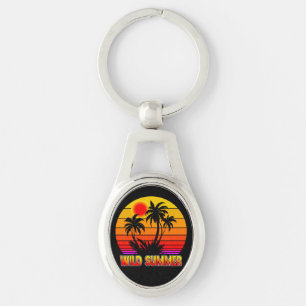 Wild Retro Summer Vibes with Palm Trees Design Key Ring