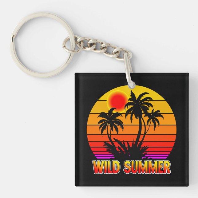 Wild Retro Summer Vibes with Palm Trees Design Key Ring (Front)