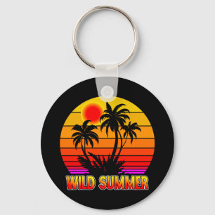 Wild Retro Summer Vibes with Palm Trees Design Key Ring