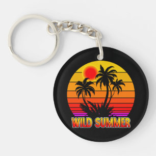 Wild Retro Summer Vibes with Palm Trees Design Key Ring