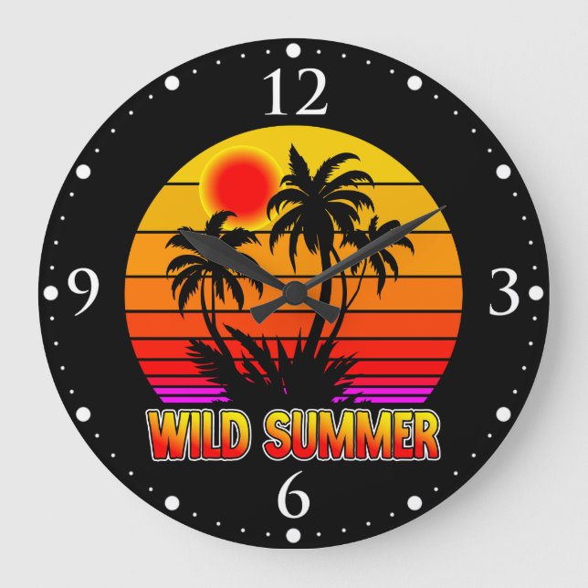 Wild Retro Summer Vibes with Palm Trees Design Large Clock (Front)