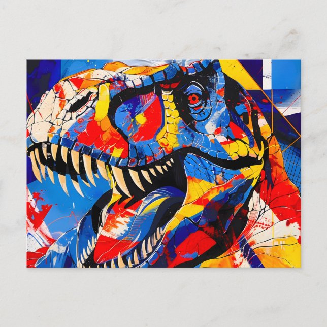 Wild Retro T-rex Dinosaur Fusion Holiday Postcard (Front)