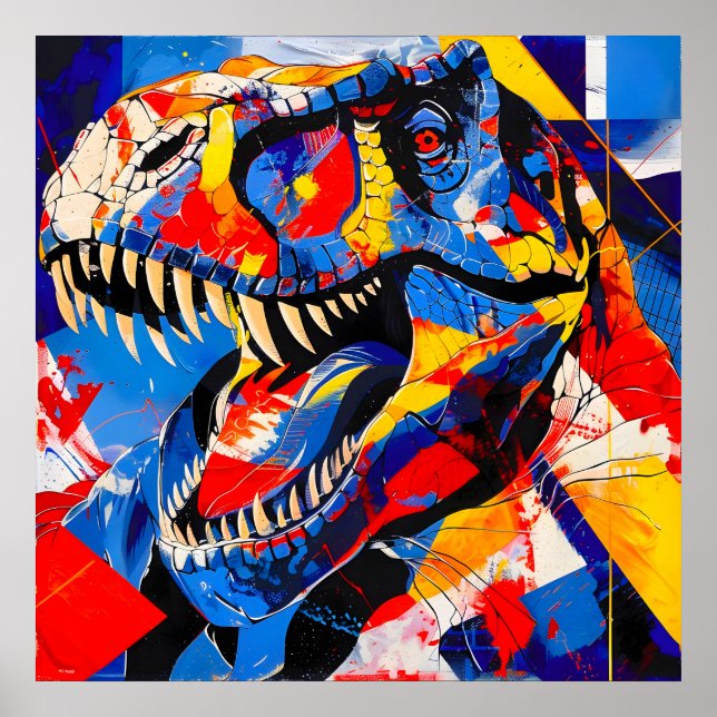 Wild Retro T-rex Dinosaur Fusion Poster (Front)