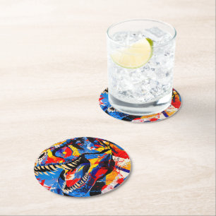 Wild Retro T-rex Dinosaur Fusion Round Paper Coaster