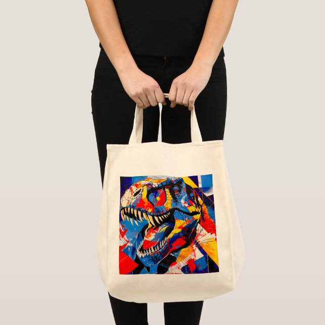 Wild Retro T-rex Dinosaur Fusion Tote Bag (Front (Product))