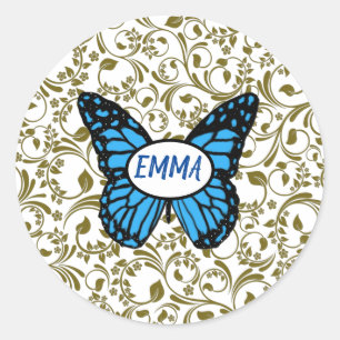 Wild Romantic Field Blue butterflies Classic Round Sticker