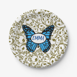 Wild Romantic Field Blue butterflies Paper Plate