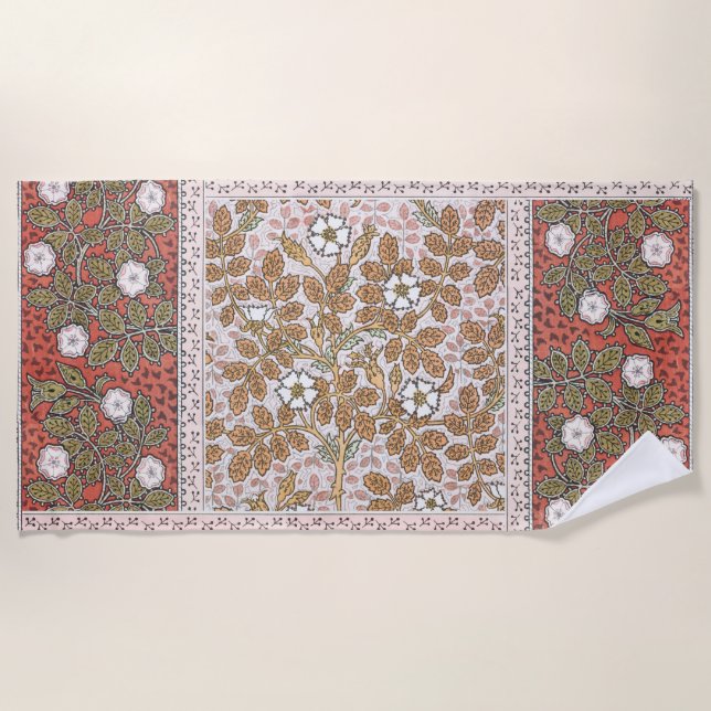 Wild Rose Art Illustration Flower Vintage Beach Towel (Front)