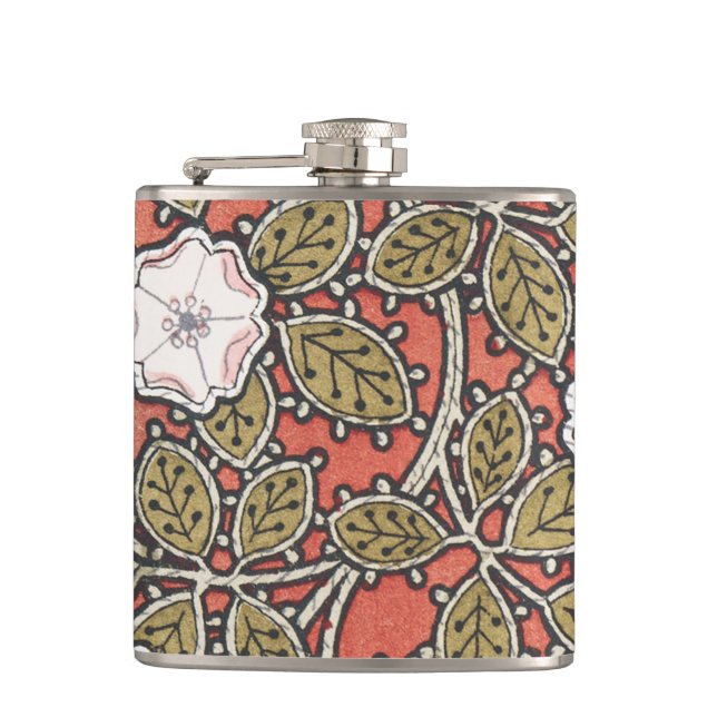 Wild Rose Art Illustration Flower Vintage Hip Flask (Front)