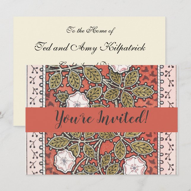 Wild Rose Art Illustration Flower Vintage Invitation (Front/Back)