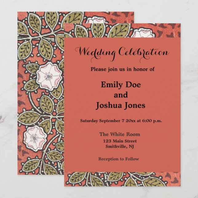 Wild Rose Art Illustration Flower Vintage Invitation (Front/Back)