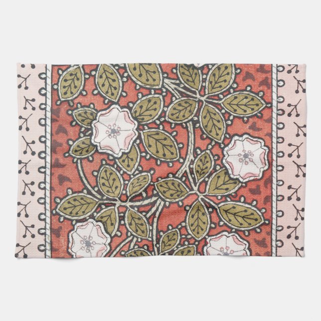 Wild Rose Art Illustration Flower Vintage Tea Towel (Horizontal)