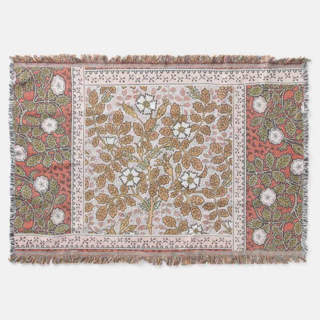 Wild Rose Art Illustration Flower Vintage Throw Blanket (Front)