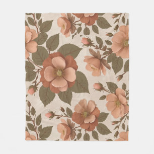Wild Rose Blooms In Earthy Shades Of Terracotta  Fleece Blanket