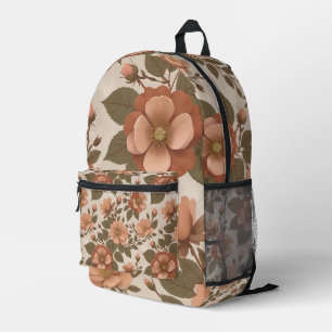 Wild Rose Blooms In Earthy Shades Of Terracotta Printed Backpack