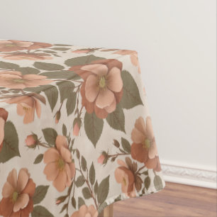 Wild Rose Blooms In Earthy Shades Of Terracotta  Tablecloth