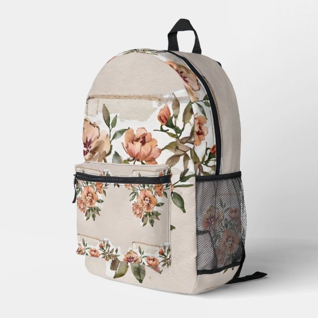 Wild Rose Blooms Printed Backpack (Back Corner Right)
