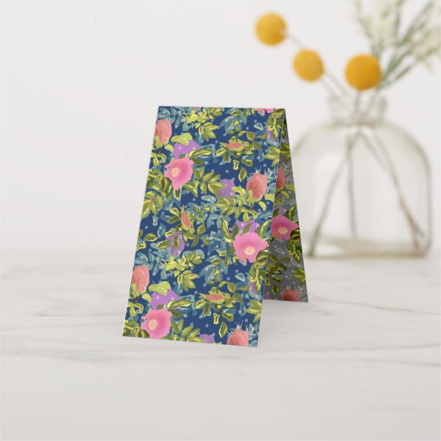 Wild rose, blue background, wild rose, roses, pink loyalty card (Front)