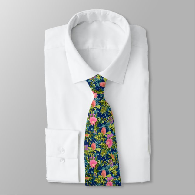 Wild rose, blue background, wild rose, roses  tie (Tied)