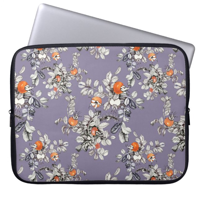 Wild Rose Branches: Purple Pattern. Laptop Sleeve (Front)