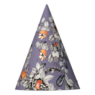 Wild Rose Branches: Purple Pattern. Party Hat