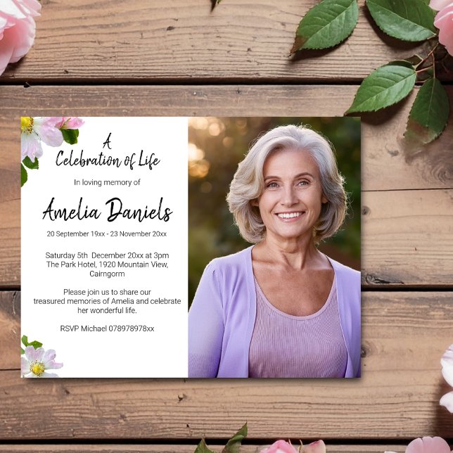 Wild Rose Celebration of Life Photo Card (Creator Uploaded)