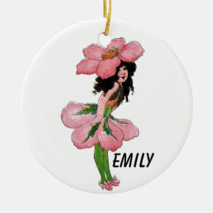 Wild Rose Cute Flower Child Floral Vintage Girl Ceramic Tree Decoration