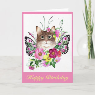 Wild rose fairy kitty card