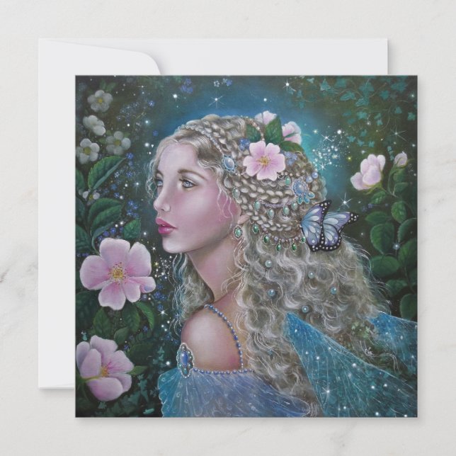 Wild rose fairy square greeting card (Front)