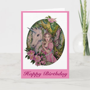Wild rose fairy with unicorn greeting card