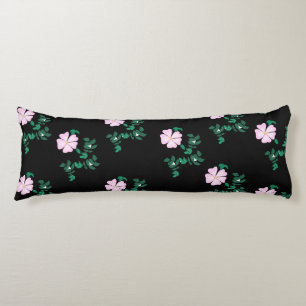 Wild Rose - Floral Pattern on Black Background Body Cushion