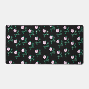 Wild Rose - Floral Pattern on Black Background Desk Mat