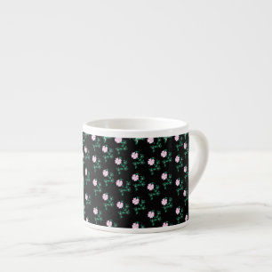 Wild Rose - Floral Pattern on Black Background Espresso Cup