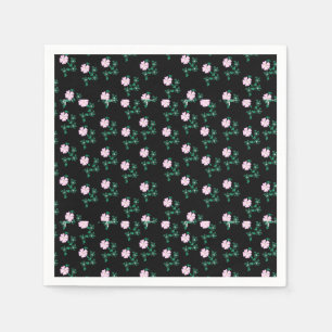 Wild Rose - Floral Pattern on Black Background  Napkin