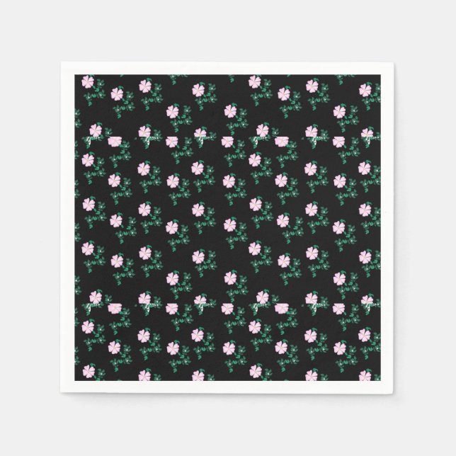 Wild Rose - Floral Pattern on Black Background  Napkin (Front)